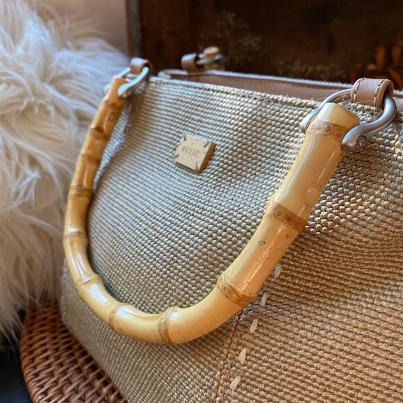 Relic Bamboo Handled Canvas Satchel Purse - Spring, Summer, Tropical Boho Chic - Picture 5 of 8